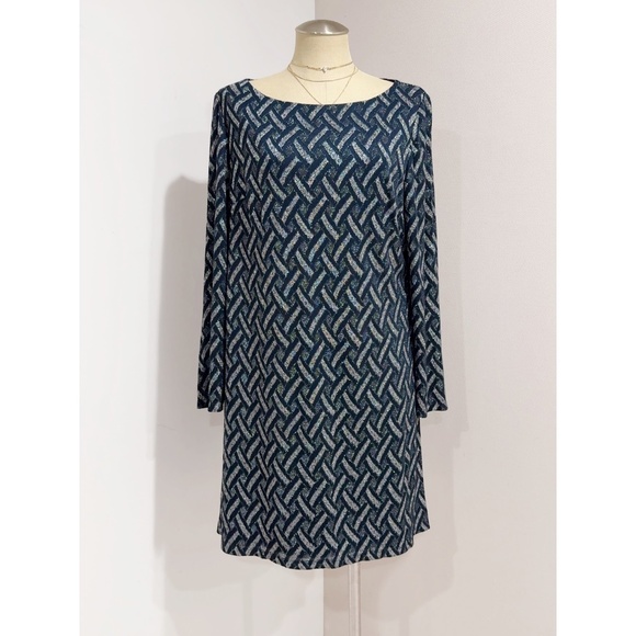 Jessica Howard Navy Blue Silver Metallic Long Sleeve Shift Dress Size 14 - Picture 1 of 5